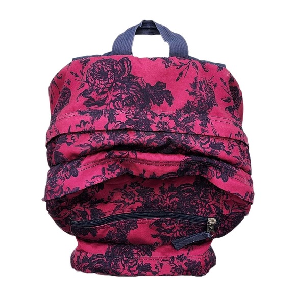 Vintage Jansport Superbreak Backpack Maroon With Navy Floral Graphics Fall 2015 - Picture 10 of 16